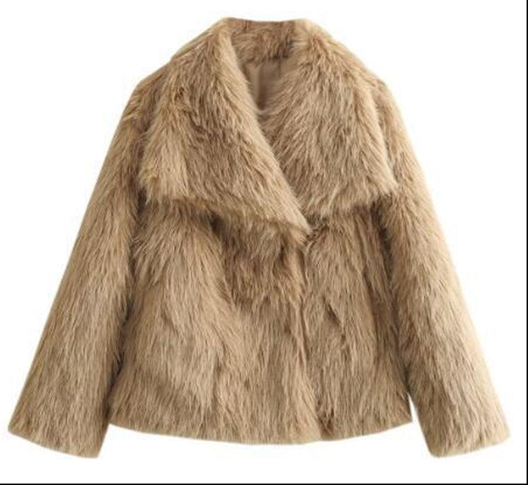 Winter Plush Coat Fashion Thicken Lapel Outwear Casual Long Sleeve Tops Womens Clothing