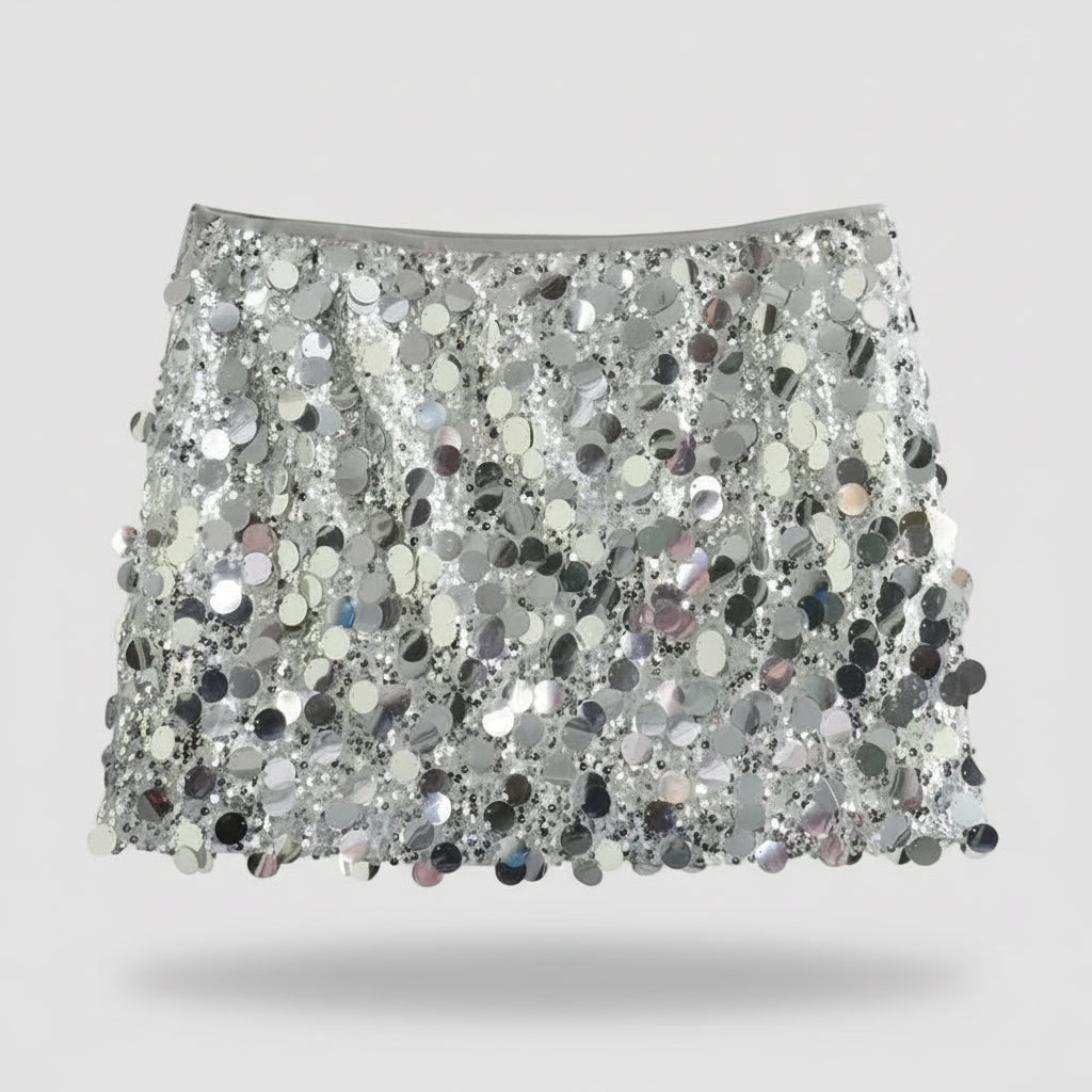 Jupe à paillettes argentées
