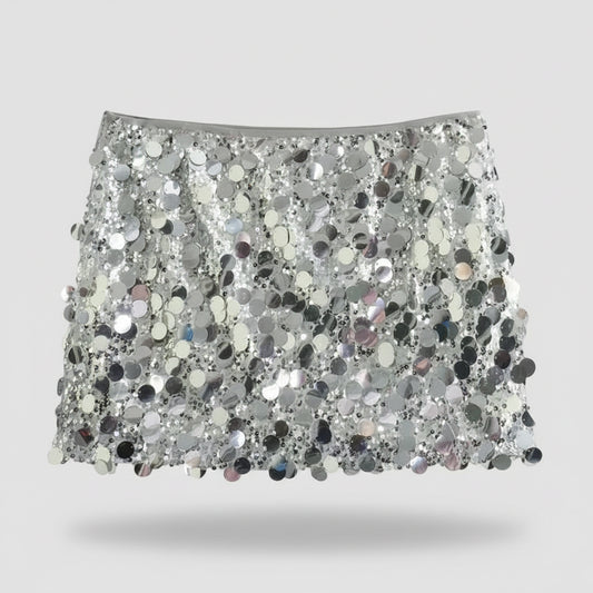 Jupe à paillettes argentées