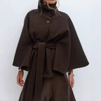 Winter High Neck Batwing Sleeve Coat with Belt Fashion Loose Elegant Button Top Trench Coat for Women Clothing
