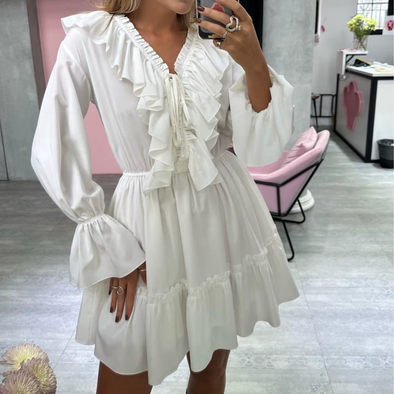 Harlow Floral Print Ruffle Dress Women Backless V-Neck Dress Women Mini Summer Dress Ladies 2024 Party Dresses