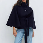 Winter High Neck Batwing Sleeve Coat with Belt Fashion Loose Elegant Button Top Trench Coat for Women Clothing